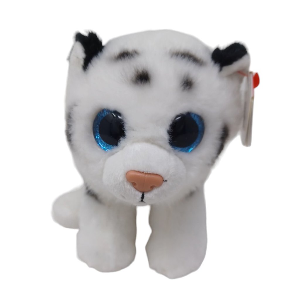 Ty Tundra White Tiger‎ Glitter Eyes Beanie Baby VelveTy Stuffed Animal Plush 6"